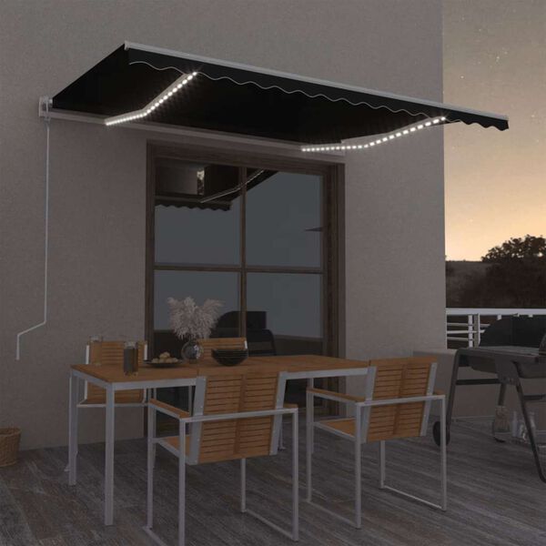 vidaXL Toldo autom&aacute;tico LED sensor de viento gris antracita 400x350 cm