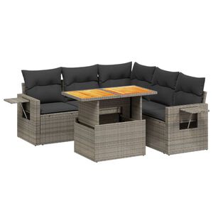 vidaXL Set de muebles de jard&iacute;n 6 pzas y cojines rat&aacute;n sint&eacute;tico gris