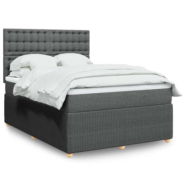 vidaXL Cama box spring con colch&oacute;n tela gris oscuro 140x200 cm
