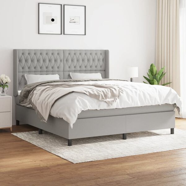 vidaXL Cama box spring con colch&oacute;n tela gris claro 180x200 cm