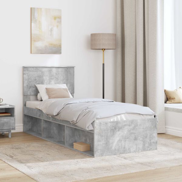 vidaXL Estructura de cama con cabecera Gris concreto 75 x 190 cm