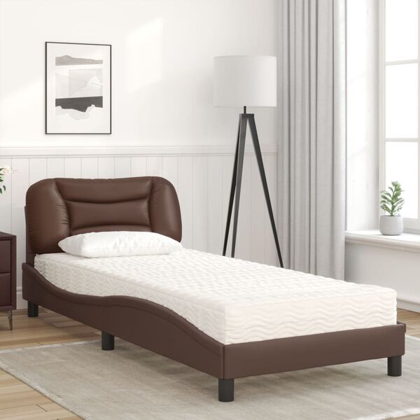 vidaXL Cama con colch&oacute;n Hvar cuero sint&eacute;tico marr&oacute;n 90x190 cm
