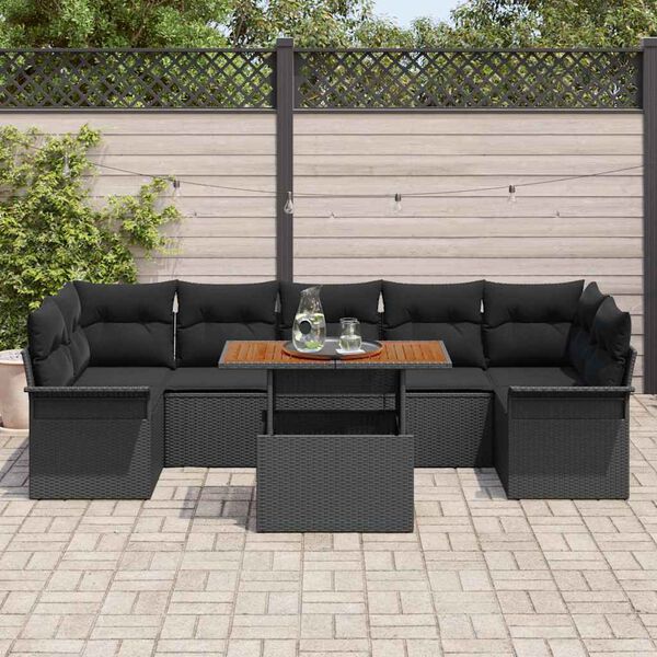 vidaXL Conjunto de sof&aacute; de jard&iacute;n 8 pcs Negro Polirat&aacute;n