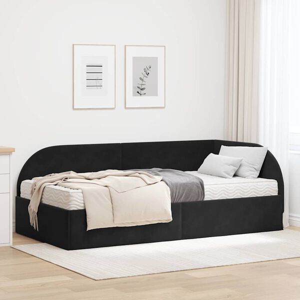 vidaXL Estructura de Cama Esquina con Colch&oacute;n 2 pcs Negro Terciopelo