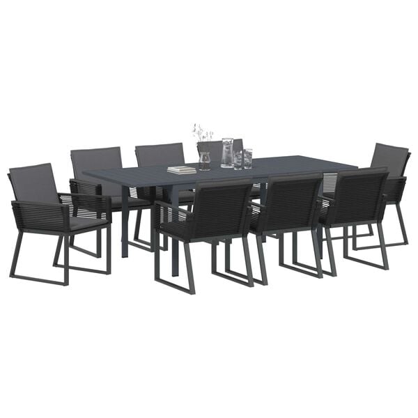 vidaXL Conjunto de Comedor de Jard&iacute;n 9 pcs Negro rat&aacute;n sint&eacute;tico