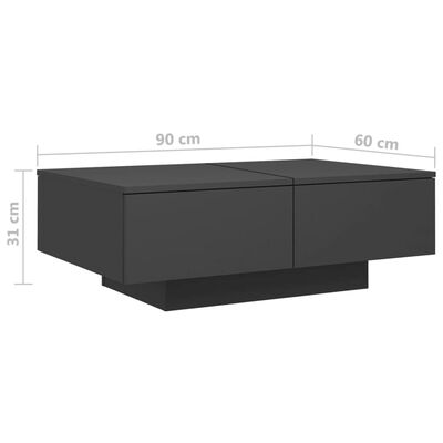 vidaXL Mesa de centro madera contrachapada gris 90x60x31 cm