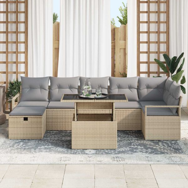 vidaXL Conjunto de sof&aacute; de jard&iacute;n con coj&iacute;n 8 pcs Beige Polirat&aacute;n