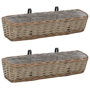 vidaXL Jardinera de balc&oacute;n 2 uds mimbre con forro de PE 80 cm