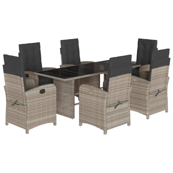 vidaXL Set comedor jard&iacute;n 7 pzas y cojines rat&aacute;n sint&eacute;tico gris claro