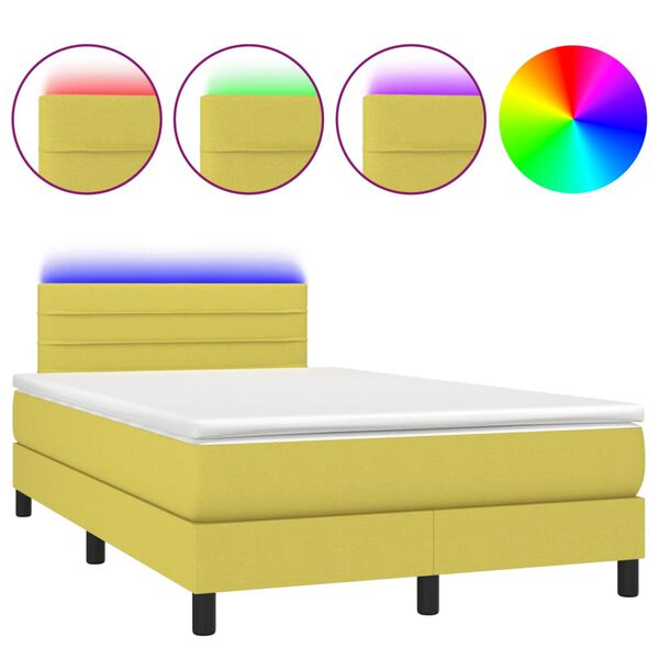 vidaXL Cama box spring con colch&oacute;n y LED tela verde 120x200 cm