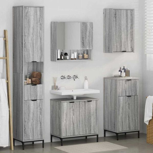 vidaXL Juego de muebles de ba&ntilde;o Gris Sonoma Madera Compuesta, Metal