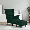 vidaXL Sill&oacute;n orejero y taburete de terciopelo verde oscuro