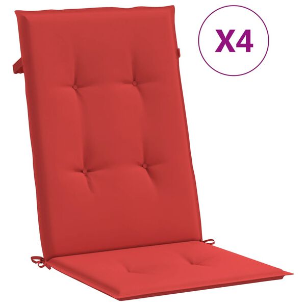 vidaXL Coj&iacute;n silla de jard&iacute;n respaldo alto 4 uds tela rojo 120x50x3 cm