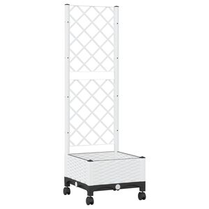 vidaXL Jardinera con enrejado y ruedas Blanco 40 x 40 x 131,5 cm PP