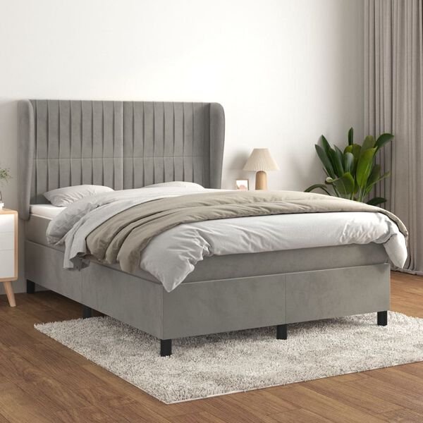 vidaXL Cama box spring con colch&oacute;n terciopelo gris claro 140x200 cm