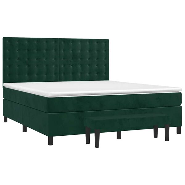 vidaXL Cama box spring con colch&oacute;n terciopelo verde oscuro 160x200 cm