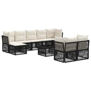 vidaXL Conjunto de sof&aacute;s de jard&iacute;n 10 uds. Negro rat&aacute;n sint&eacute;tico