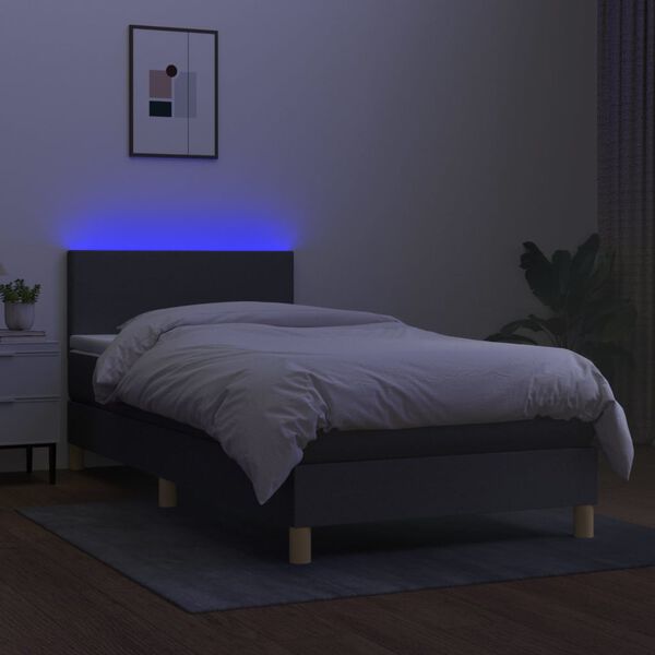 vidaXL Cama box spring colch&oacute;n y luces LED tela gris oscuro 80x200 cm