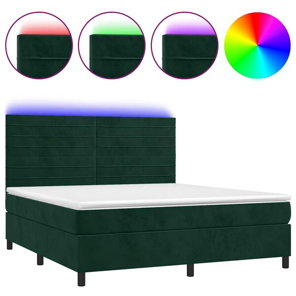 vidaXL Cama box spring colch&oacute;n y LED terciopelo verde oscuro 160x200cm