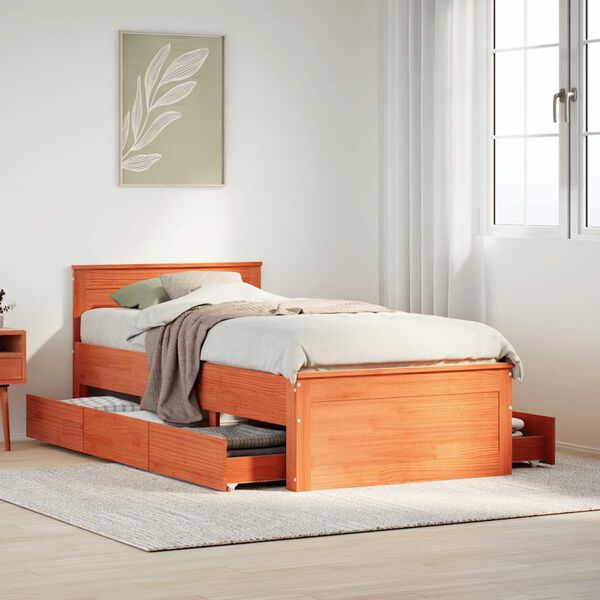 vidaXL Cama sin colch&oacute;n y cabecero madera maciza pino marr&oacute;n 90x190 cm