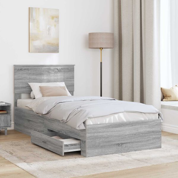vidaXL Estructura de cama Gris Sonoma 90 x 190 cm Madera de ingenier&iacute;a