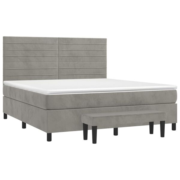 vidaXL Cama box spring con colch&oacute;n terciopelo gris claro 160x200 cm
