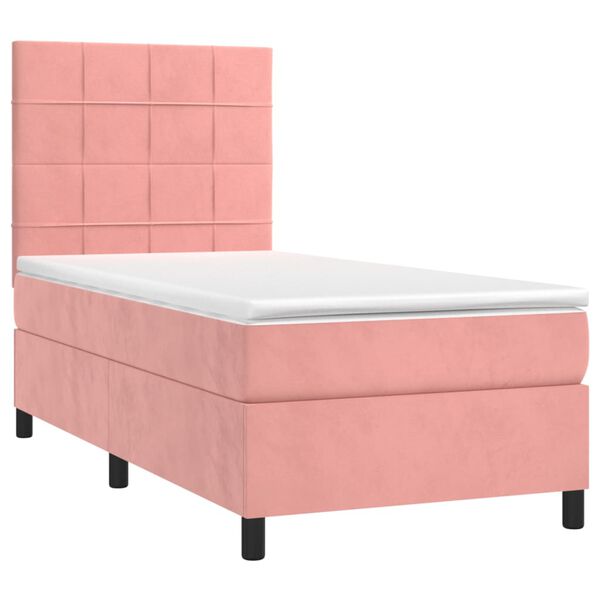 vidaXL Cama box spring colch&oacute;n y LED terciopelo rosa 100x200 cm