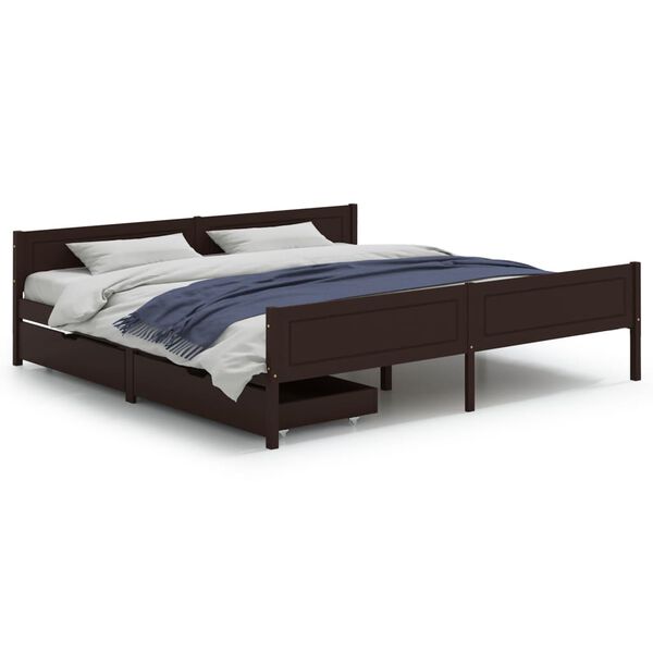 vidaXL Estructura cama 2 cajones madera pino marr&oacute;n oscuro 200x200 cm