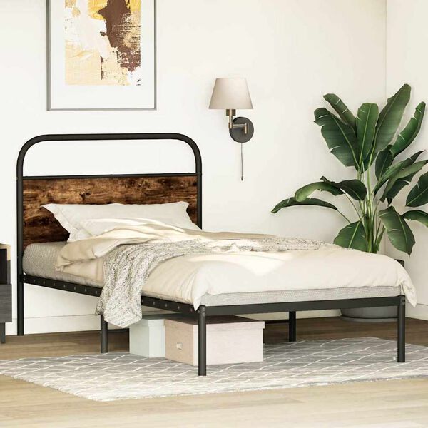vidaXL Estructura de cama sin colchón 100x200 cm madera roble ahumado