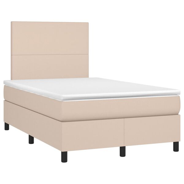 vidaXL Cama box spring colch&oacute;n LED cuero sint&eacute;tico capuchino 120x200cm