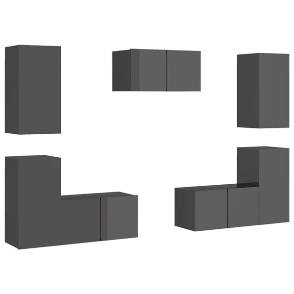 vidaXL Muebles de sal&oacute;n 7 piezas madera de ingenier&iacute;a gris con brillo