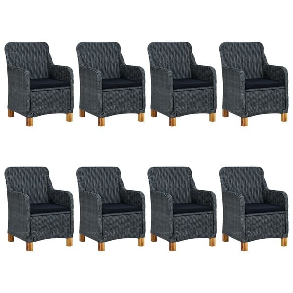 vidaXL Set comedor jard&iacute;n 9 pzas cojines rat&aacute;n sint&eacute;tico gris oscuro
