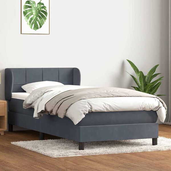 vidaXL Cama box spring con colch&oacute;n terciopelo gris oscuro 80x220 cm