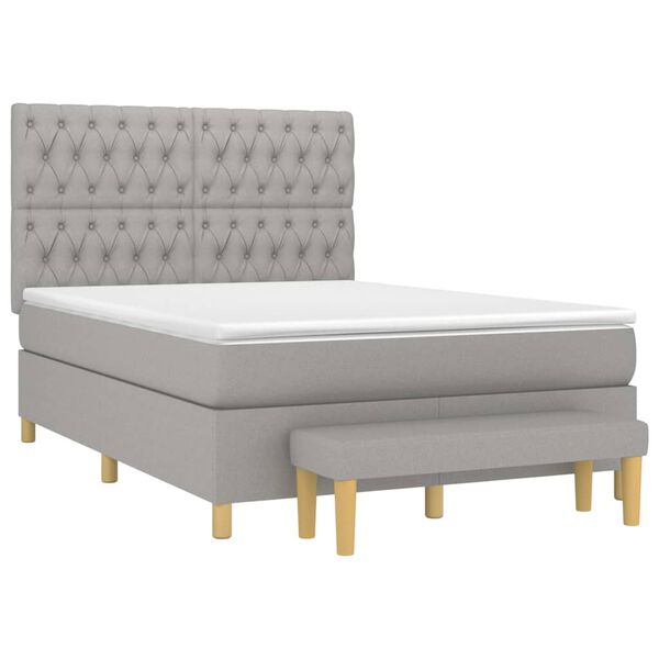 vidaXL Cama box spring con colch&oacute;n tela gris claro 140x190 cm