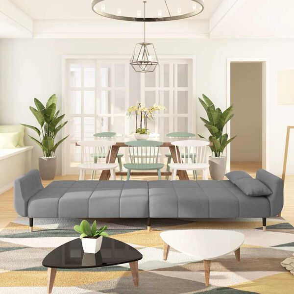 vidaXL Sofá cama de 2 plazas con dos almohadas terciopelo gris claro