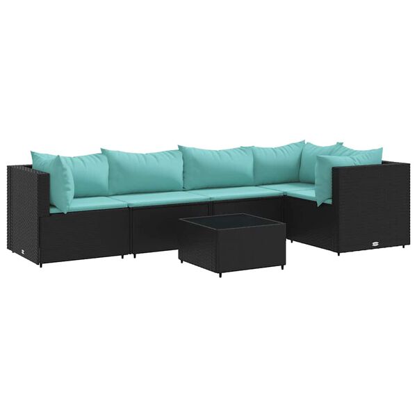 vidaXL Set muebles de jardín 6 piezas y cojines ratán sintético negro