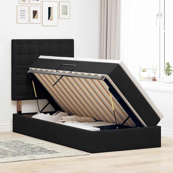 vidaXL Cama con almacenamiento y colch&oacute;n Negro 90 x 200 cm Terciopelo