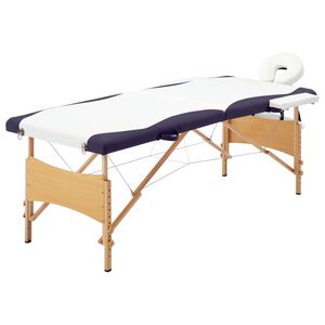 vidaXL Camilla de masaje plegable 2 zonas madera blanco y morado