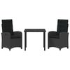vidaXL Conjunto de Comedor de Jard&iacute;n 3 pcs Negro rat&aacute;n sint&eacute;tico
