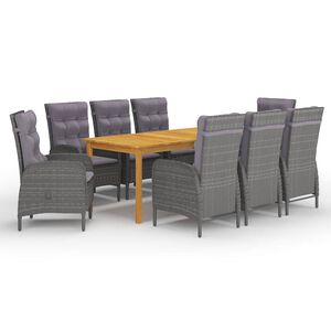vidaXL Juego de comedor de jard&iacute;n 9 piezas gris
