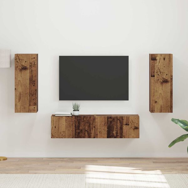 vidaXL Conjunto de mueble de TV Montaje en la pared 2 pcs Madera vieja