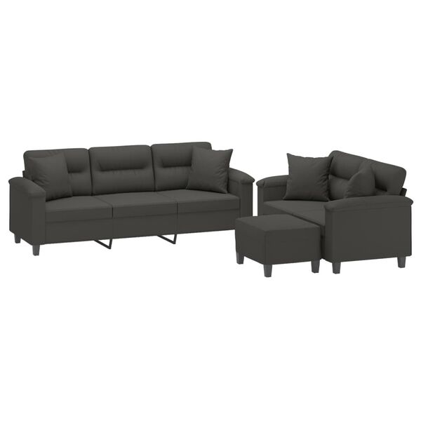 vidaXL Juego de sofás con cojines 3 piezas tela microfibra gris oscuro