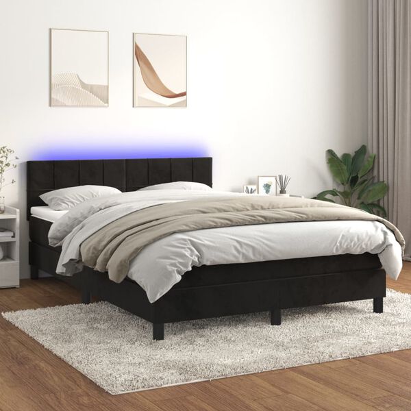 vidaXL Cama box spring colch&oacute;n y LED terciopelo negro 140x200 cm