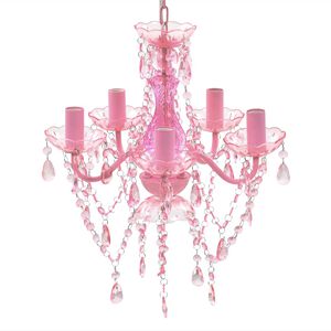 vidaXL L&aacute;mpara de ara&ntilde;a de cristal 5 bombillas rosa