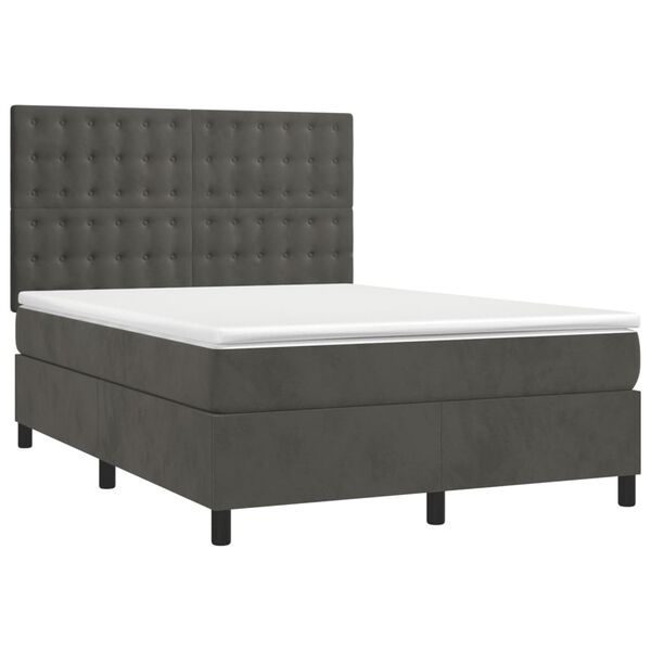vidaXL Cama box spring con colch&oacute;n terciopelo gris oscuro 140x200 cm