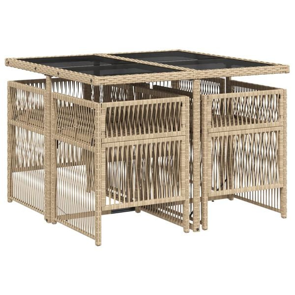 vidaXL Set comedor de jard&iacute;n 5 pzas con cojines rat&aacute;n sint&eacute;tico beige