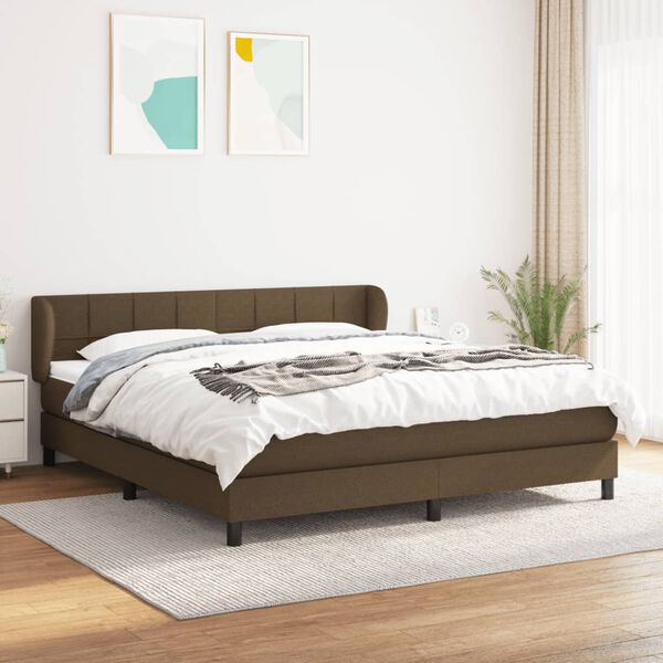 vidaXL Cama box spring con colch&oacute;n tela marr&oacute;n oscuro 180x200 cm