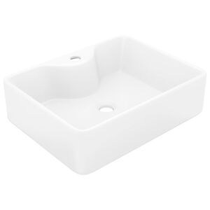 vidaXL Lavabo de cer&aacute;mica cuadrado orificio de grifo y desag&uuml;e blanco