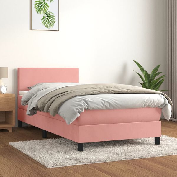 vidaXL Cama box spring con colch&oacute;n terciopelo rosa 90x200 cm