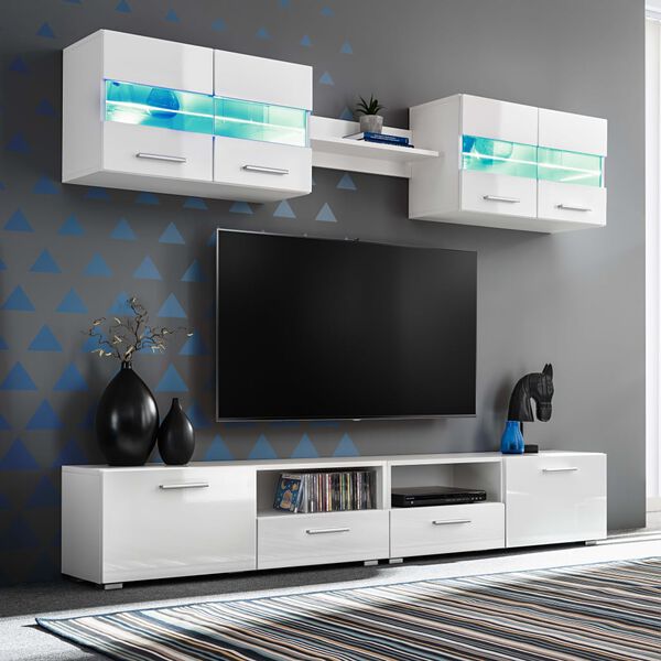 vidaXL Mueble de salón de TV con luces LED blanco brillante 5 piezas